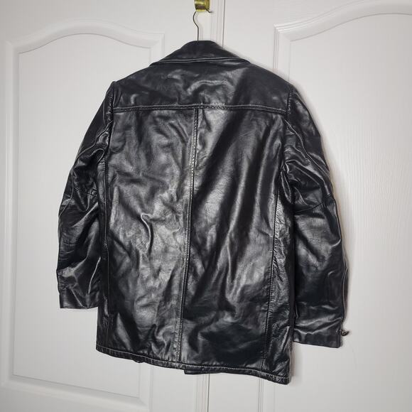Juilliard Leather Vintage 1970 Lg. Lapel black white stitching Sz 38 Coat Jacket - Picture 3 of 10